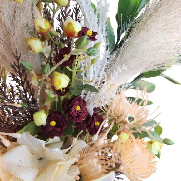 Hand Tied Artificial Flower Bouquet With faux hydrangeas pampas grass cream peac - Picture 10 of 16